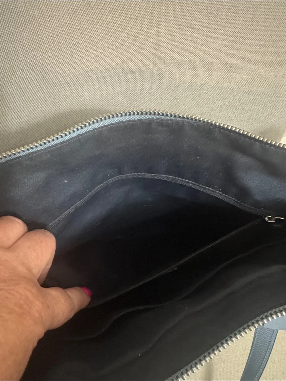 Coach Steel Blue Pebbled Leather Tote with Gold Hardware